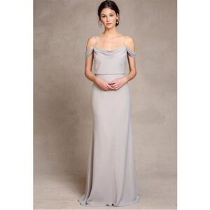 Jenny Yoo Sabine Alpine Taupe Maxi Formal Bridesmaid Dress Size 4